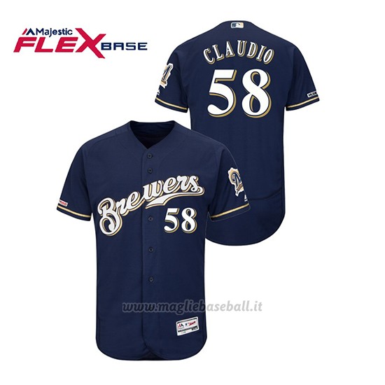 Maglia Baseball Uomo Milwaukee Brewers Alex Claudio 150th Aniversario Patch Autentico Flex Base Blu